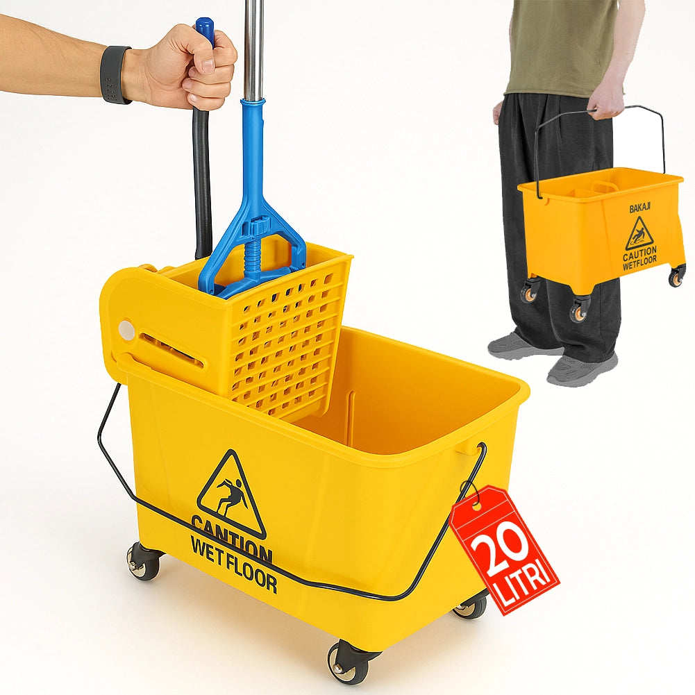 Carrello Pulizie Professionale con Secchio Lavapavimenti 20LT e 4 Ruote Mobili