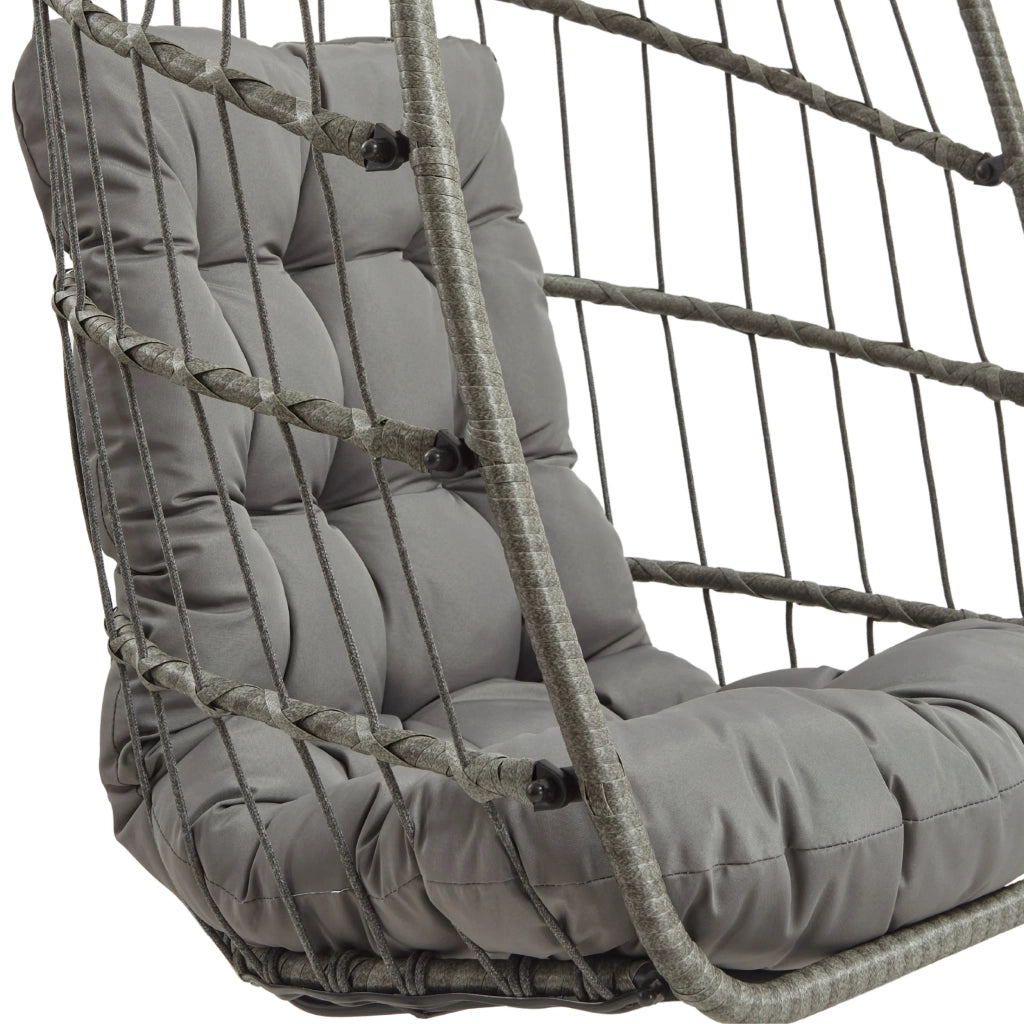 Poltrona Uovo Sospesa Rattan Grigio Altalena Giardino con Cuscino