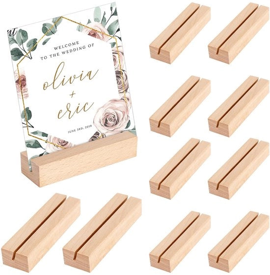 Hypotenuse kaarthouders di legno, sostenitori di cartolina da tavolo di betulla, fotokaarthouders di legno per matrimoni, feste e cene, menukaarthouder fotohouder ansichtkaarthouder (colore legno)
