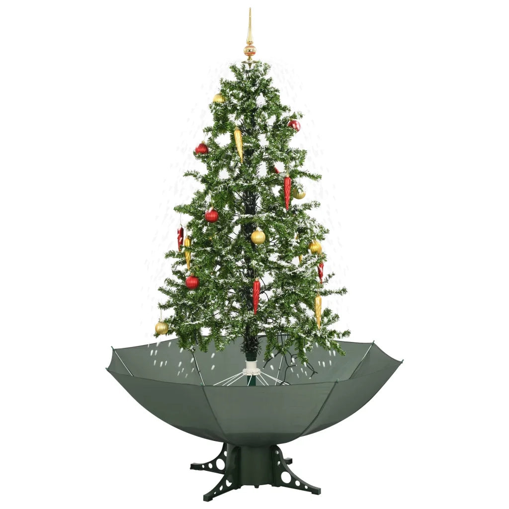 Albero di Natale | Decorazioni natalizie con Neve e Base a Ombrellone Verde 170 cm