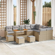 Set Divano da Giardino  a 13 Pezzi con Cuscini Beige Rattan Poliestere Acacia