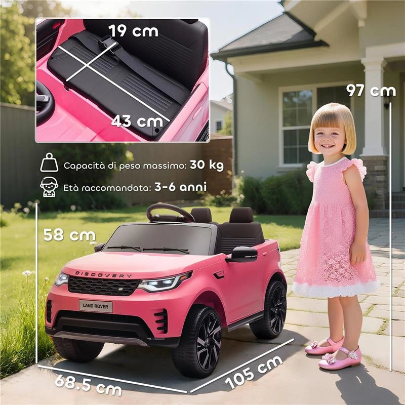 MACCHINA ELETTRICA PER BAMBINI LICENZA LAND ROVER CON FARI LED, CLACSON E TELECOMANDO, 105X68.5X58 CM, ROSA