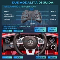 Macchina Elettrica per Bambini Licenza Mercedes SLC 300 con Telecomando, in PP e Metallo, 107x62.5x44 cm, Rosso