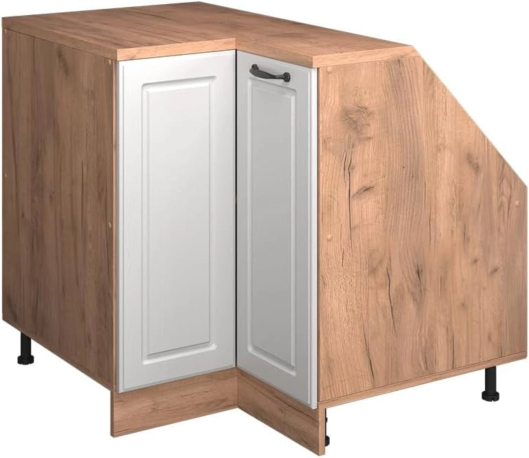 Mobile sottotetto Mobile angolare Rion, Bianco casa di campagna, 75.6 x 81.6 cm con 1 porta, carcassa dell’armadio profondità 60 cm, adatto per il salvaspazio sotto tetti spioventi