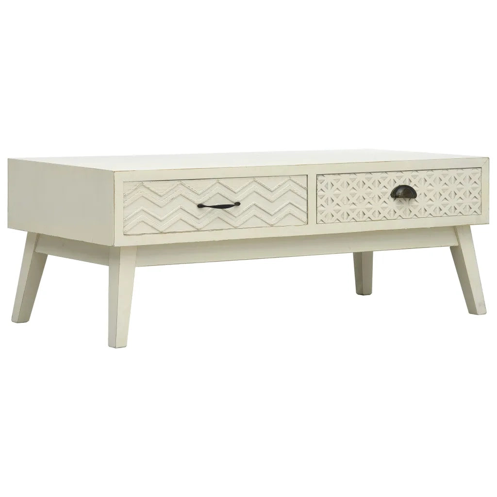 Tavolino CaffÃ¨ 2 Cassetti Intagliati Grigio 110x50x40cm Legno cod mxl 19732