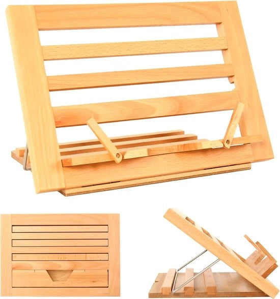 Eseguitore di tavola in beugo con piedistallo per libri - piedistallo per libri da cucina standard - eseguitore di tavola da cucina portatile con sostegni per pagine - angolo regolabile - beugo - pieghevole