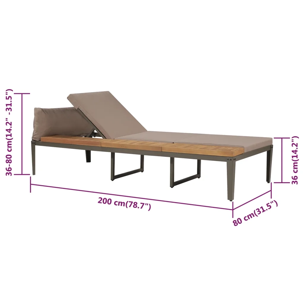 Lettino Prendisole con Cuscini in Massello Acacia Marrone 44249