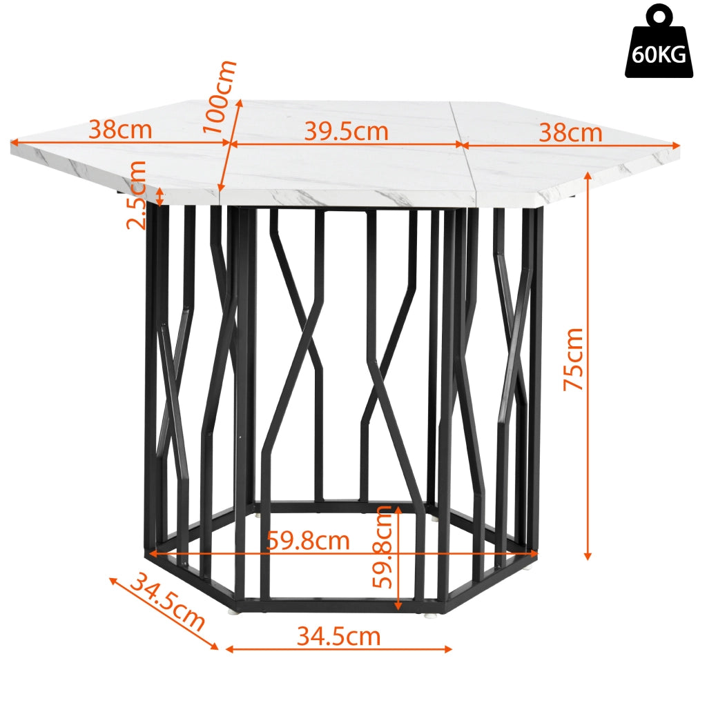Tavolo da pranzo esagonale 115.5x100x75 cm; MDF e metallo; bianco e nero