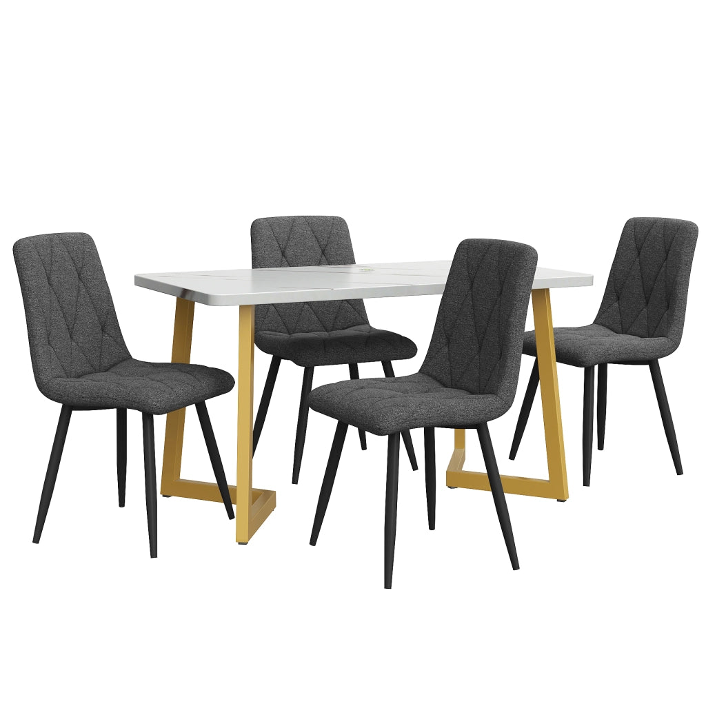 Tavolo da pranzo per 4 persone con 4 sedie, in MDF e tessuto di lino, stile moderno, per cucina e sala da pranzo, grigio