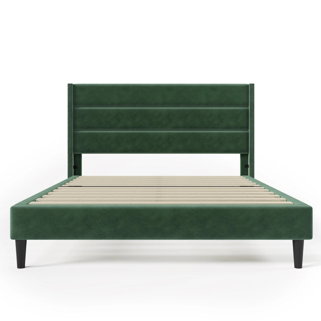 Letto matrimoniale – 140x200 cm – testiera rete design moderno – velluto verde scuro