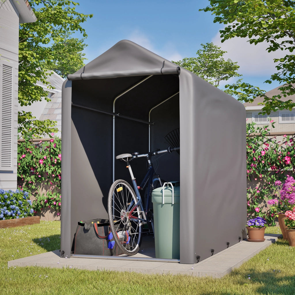 Garage Per Biciclette In Acciaio Zincato 187x100x160 Cm Grigio Scuro Per Riporre Biciclette E Attrezzi Da Esterno