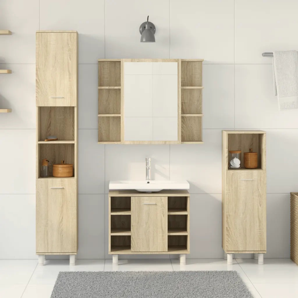 Set Mobili da Bagno | Armadio da bagno 4 pz Rovere Sonoma in Legno Multistrato