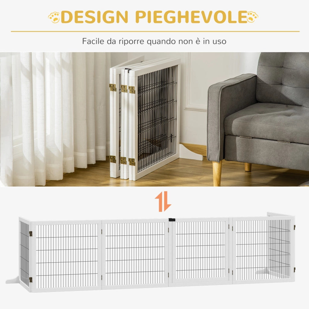 Cancelletto di Sicurezza per Cani di Piccola/Media Taglia 432x36x70 cm 6 Pannelli Pieghevoli in Legno e Acciaio Bianco