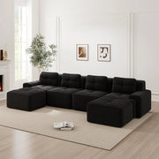 Divano Modulare Chaise Longue 4 Posti ¨C MINIMAL ¨C Velluto a Coste Nero, Morbido