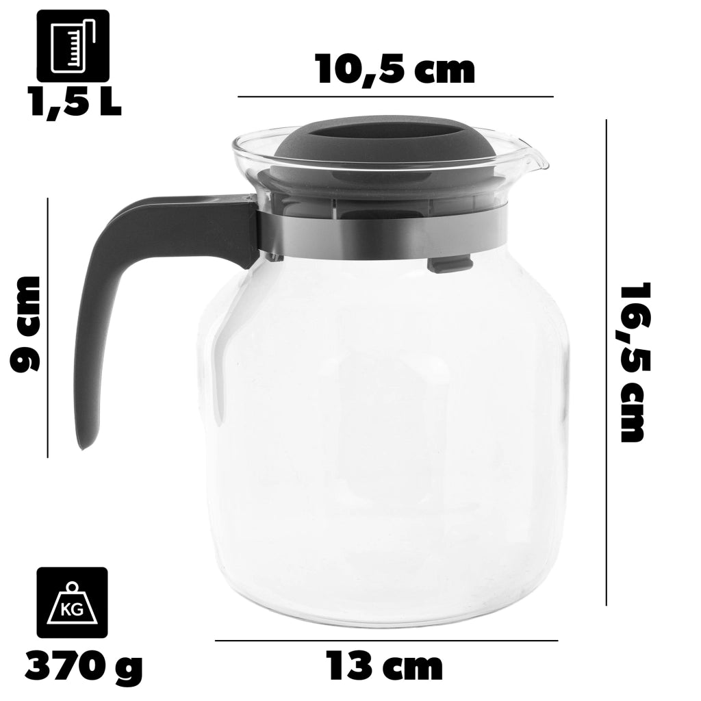 KADAX Brocca in vetro per tè e caffè da 1,5 l, resistente al calore, con coperchio, colore grigio.