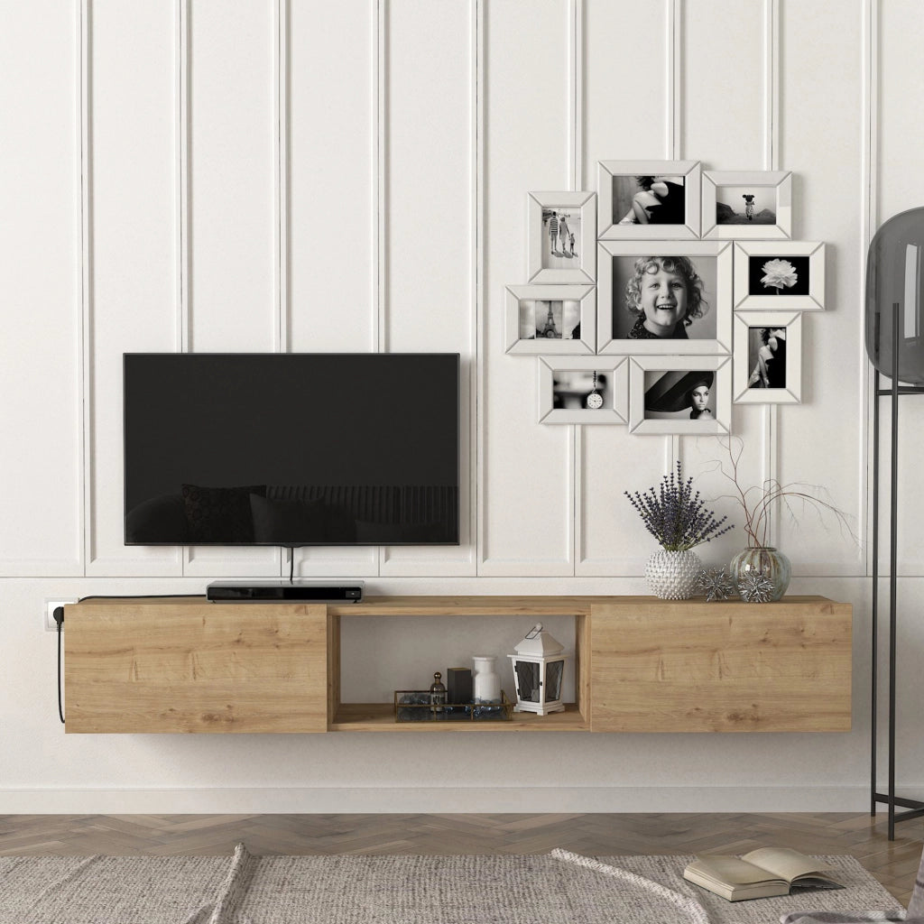 Mobile TV da Parete Paltamo Armadietto Pensile con Ante a Ribalta 180 x 31 x 29,5 cm Effetto Rovere [en.casa]
