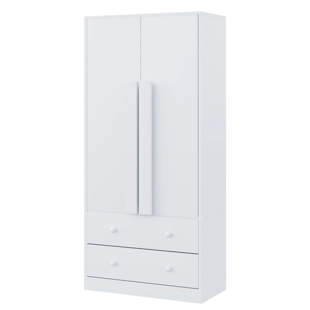 Armadio Guardaroba Bianco 70×40×170 cm con 2 Ante; Cassetti e Ripiani Interni per Camera da Letto