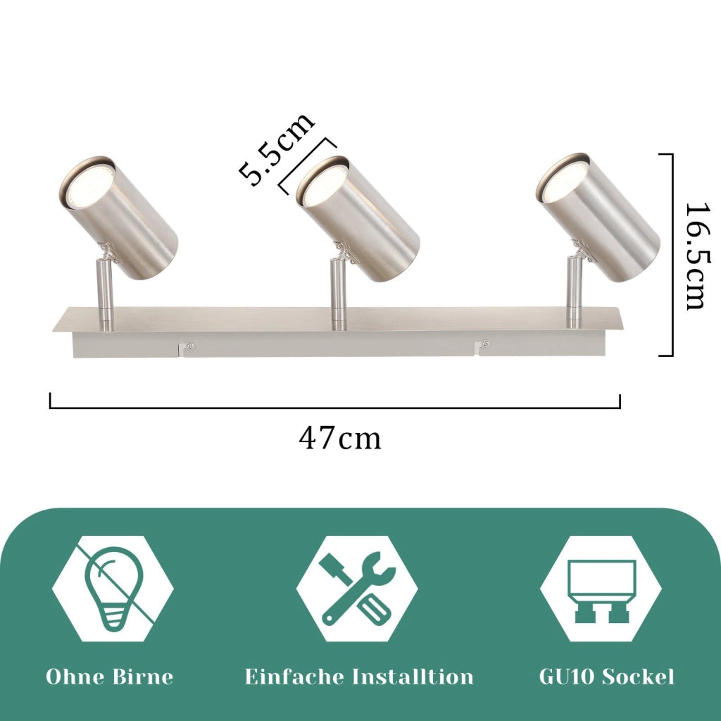 ZMH Lampada da soffitto 3 faretti GU10 nichelati orientabili 330° per corridoi camere letto cucine uffici