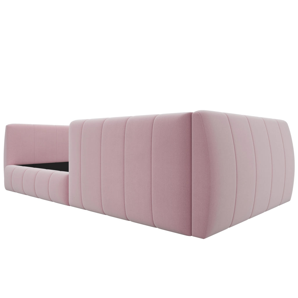 DESMIU Letto singolo 90 × 200 cm con barriera di sicurezza, schienale imbottito, senza materasso, in MDF, rosa