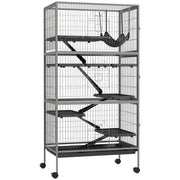 Gabbia per Roditori Multilivello ¨C Xylo ¨C 4 Piani 3 Rampe 80x52x159 cm Grigio Nero