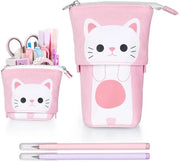 Etui 2-in-1 con chiusura a rilievo, contenitore per ragazze, contenitore e porta penna, etui telescopico, con 2 penna a sfera permanente, design cartoon per ragazze adolescenti