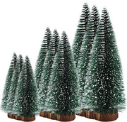Set di alberi di Natale in fibra di vetro con effetto neve e base in legno - Decorazione per tavola da Natale 10/15/20 cm