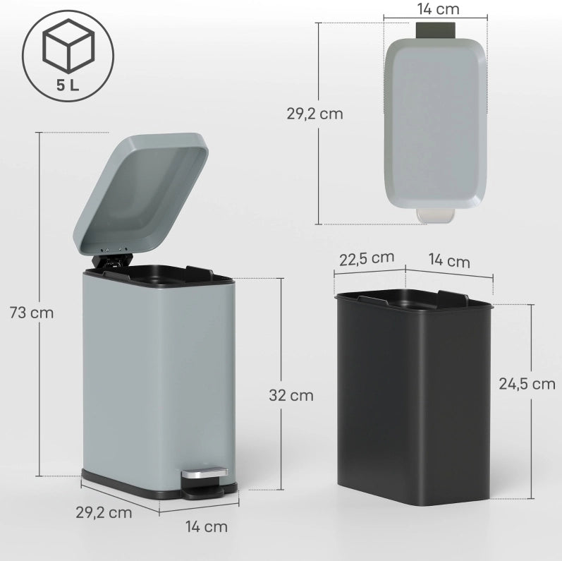 Pattumiera in metallo 5 L con pedale e contenitore interno