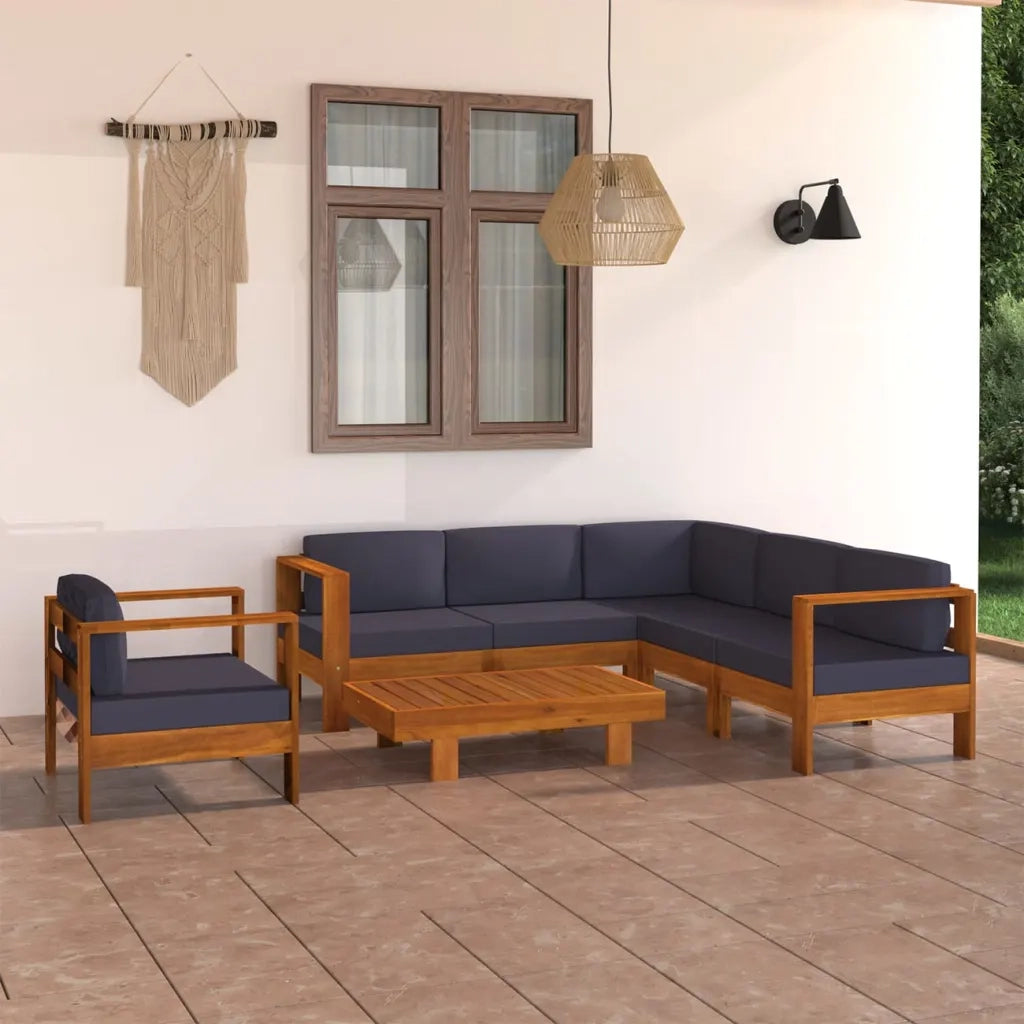 Set Divani Giardino 7 Posti Cuscini Grigi Scuro Massello Acacia cod mxl 41079