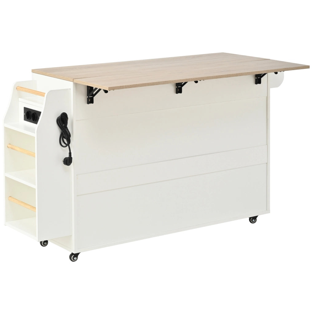 Carrello cucina 120x40(70)x90 cm con piano pieghevole; cassetto e ruote in MDF bianco