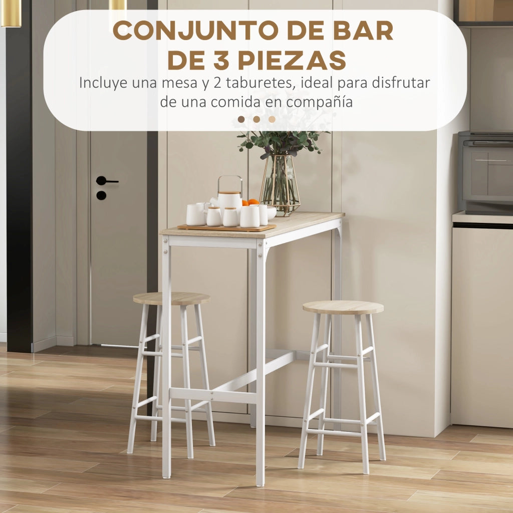 Tavolo alto da cucina con sgabelli - Xylo - Telaio acciaio stile industriale naturale e bianco