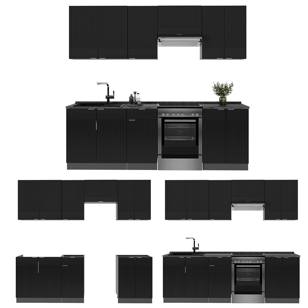 Cucina componibile Fame-Line Nero rigato/Antracite 240 cm, PT Antracite Vicco