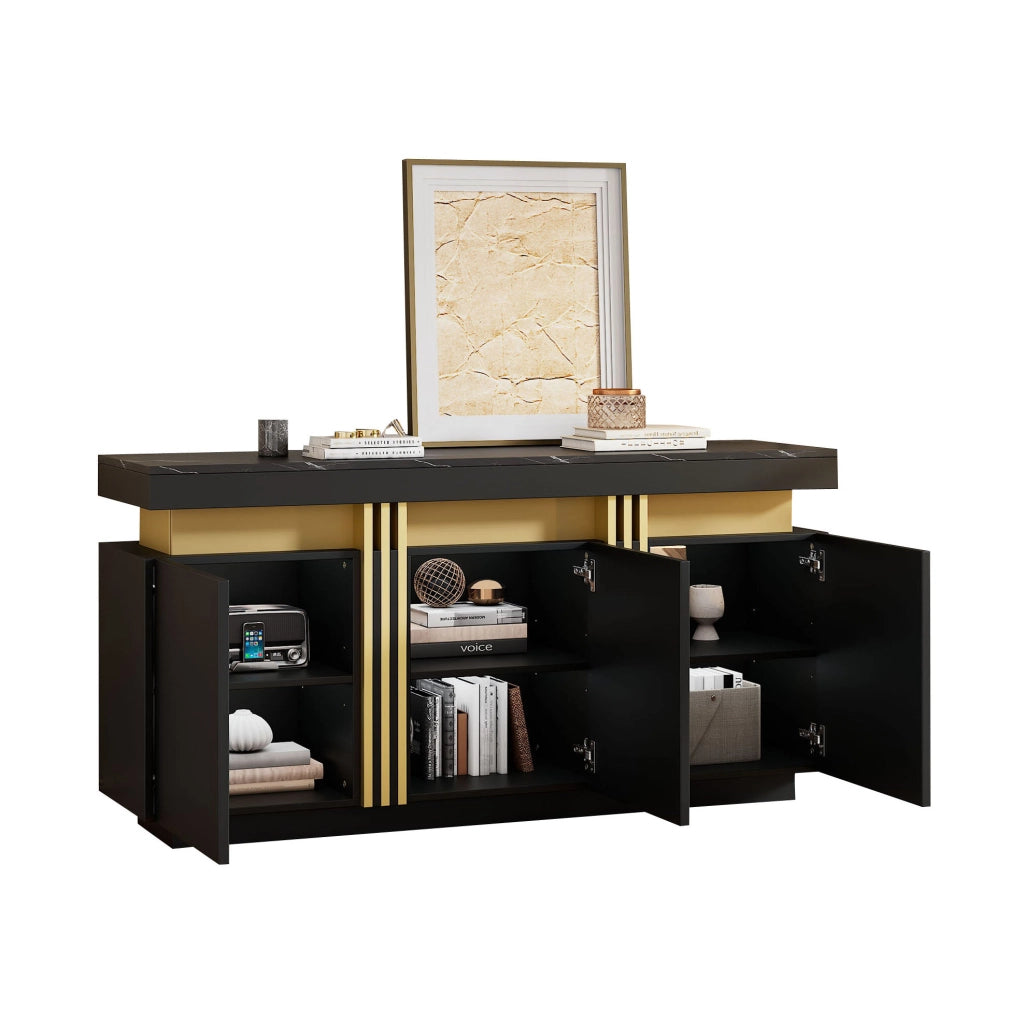 Credenza nera e oro 140 x 38 x 70 cm con 3 ante