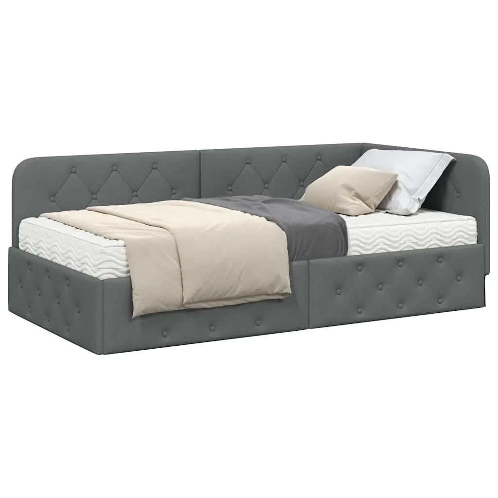 Cornice del letto ad angolo Grigio scuro 90 x 200 cm Tessuto 3394046