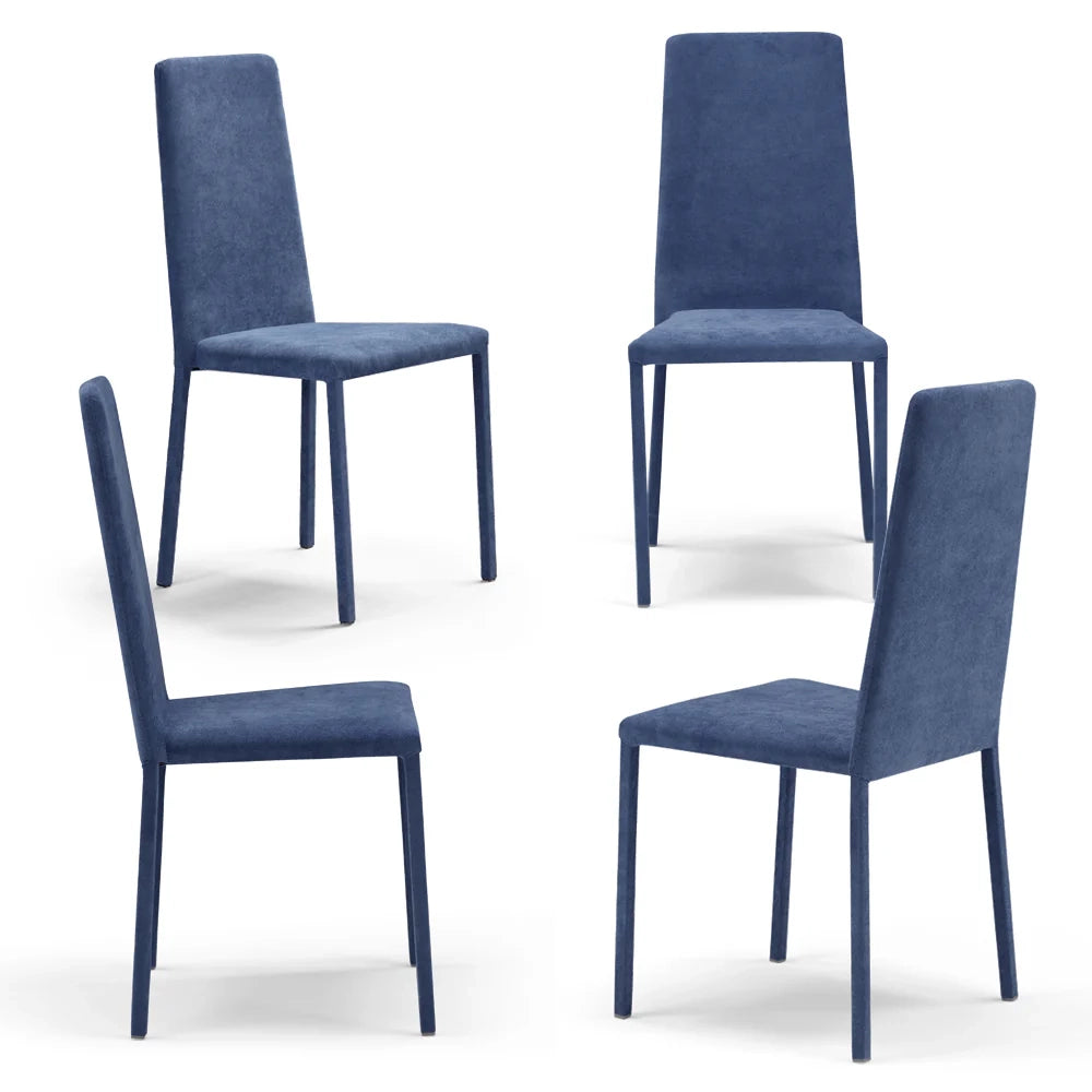 Set 4 sedie imbottite 100% MADE IN ITALY BETTY PLUS per sala da pranzo, cucina, soggiorno, design moderno, struttura robusta in metallo rivestita, schienale e seduta rivestiti in velluto colore Avio