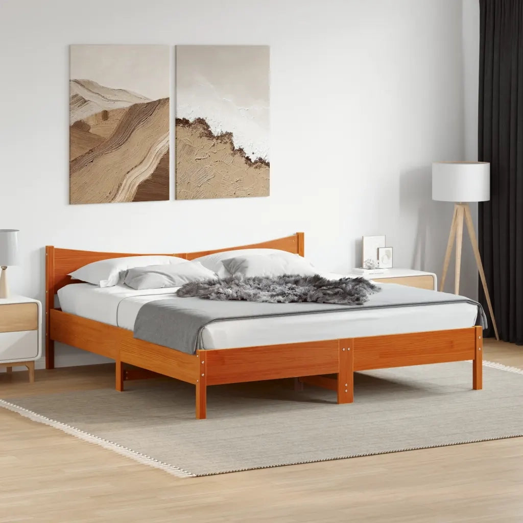 Giroletto senza Materasso Marrone Cera 200x200 cm Legno di Pino 3216359