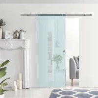 Porta Scorrevole in Vetro Smerigliato con Binario in Alluminio per Bagno Cucina Studio Vetro 205cm