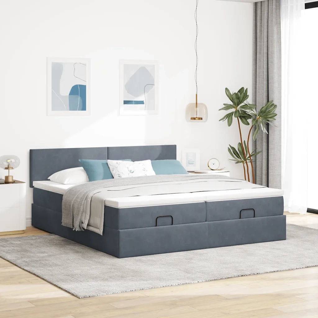 Struttura Letto Pouf con Materassi 160x200 cm in Velluto