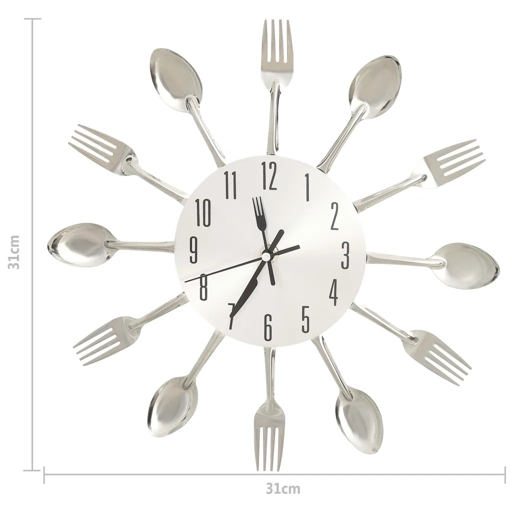 325162  Wall Clock with Spoon and Fork Design Silver 31 cm Aluminium 325162