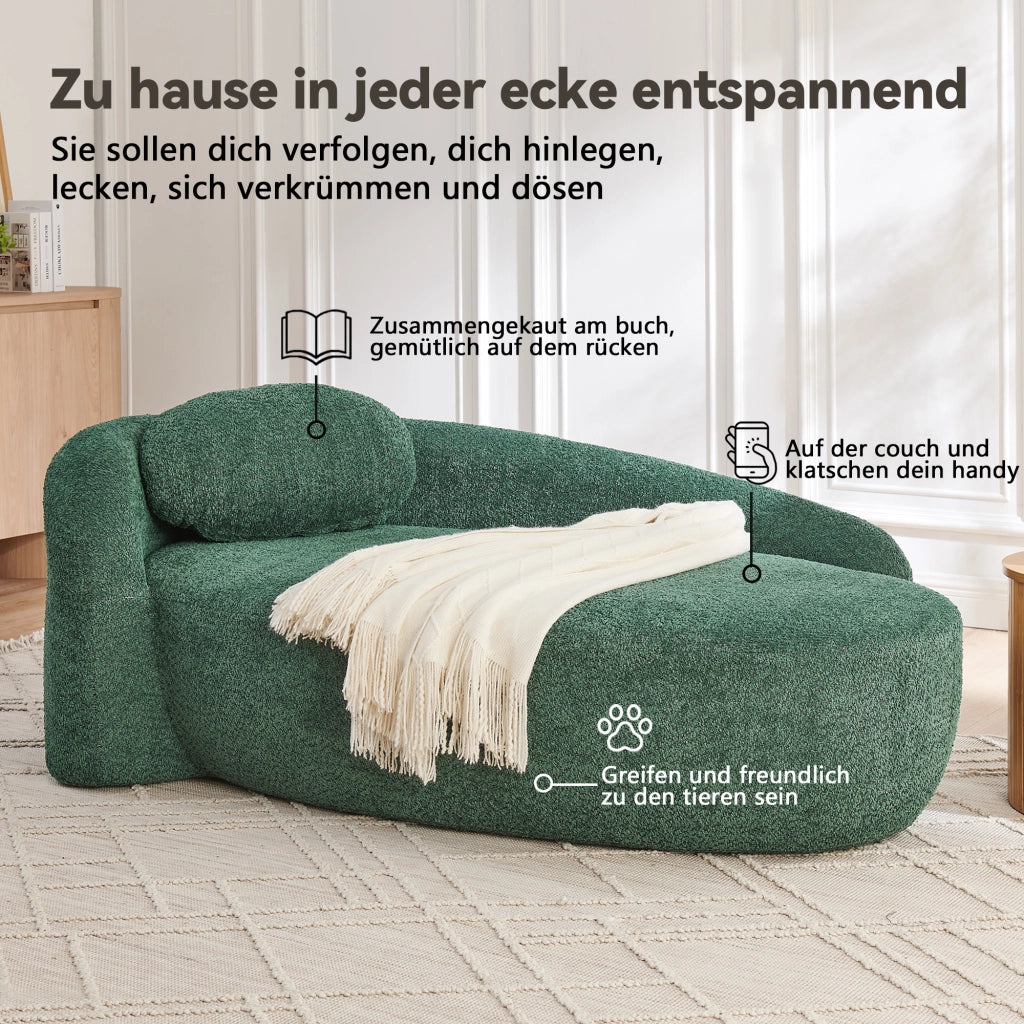 Scaffale in tessuto teddy con design arrotondato, imbottitura in schiuma elastica, per soggiorno e studio, verde