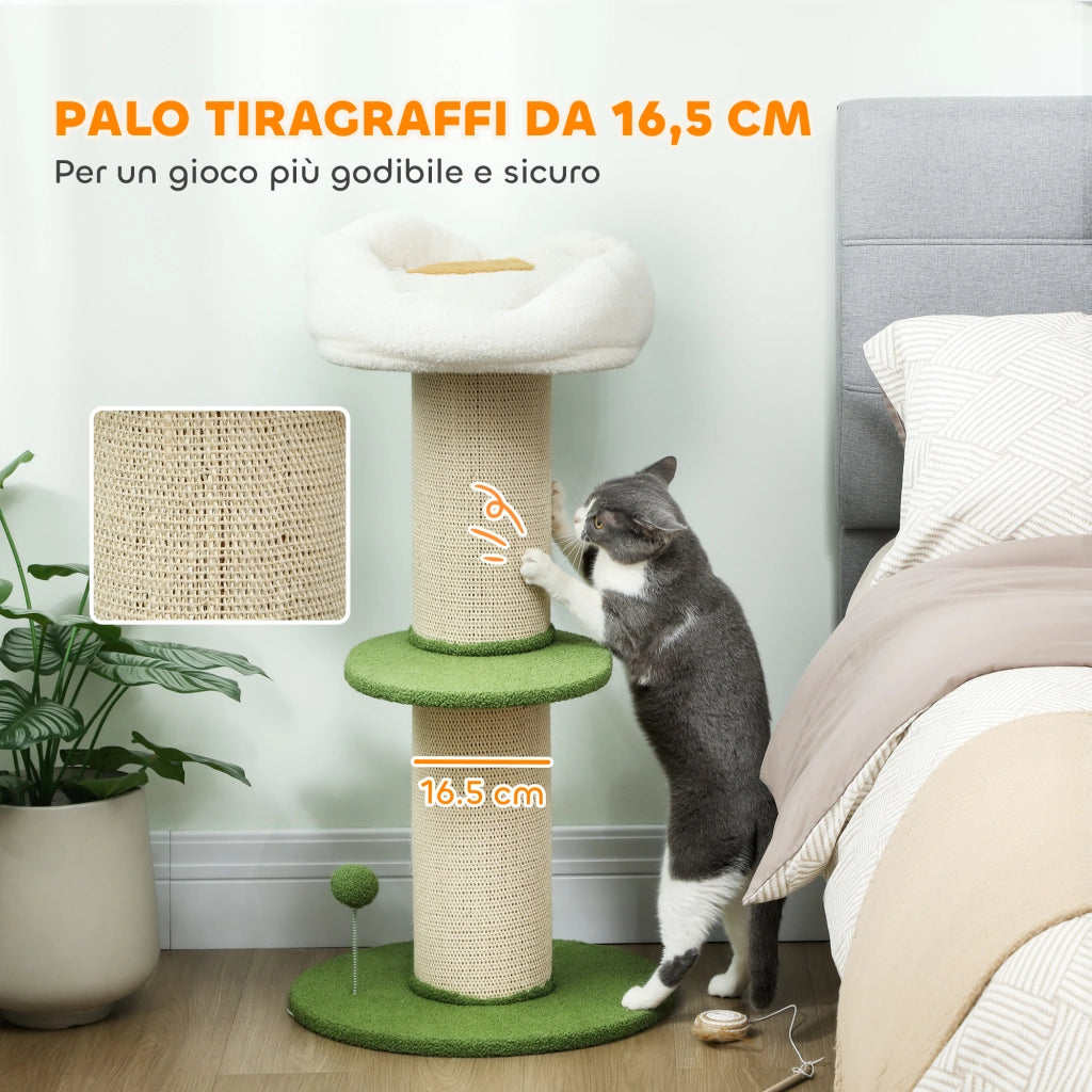 Tiragraffi per Gatti con Palo Sisal e Lettino a Fiore ¨C Zephmum ¨C Verde, 92 cm