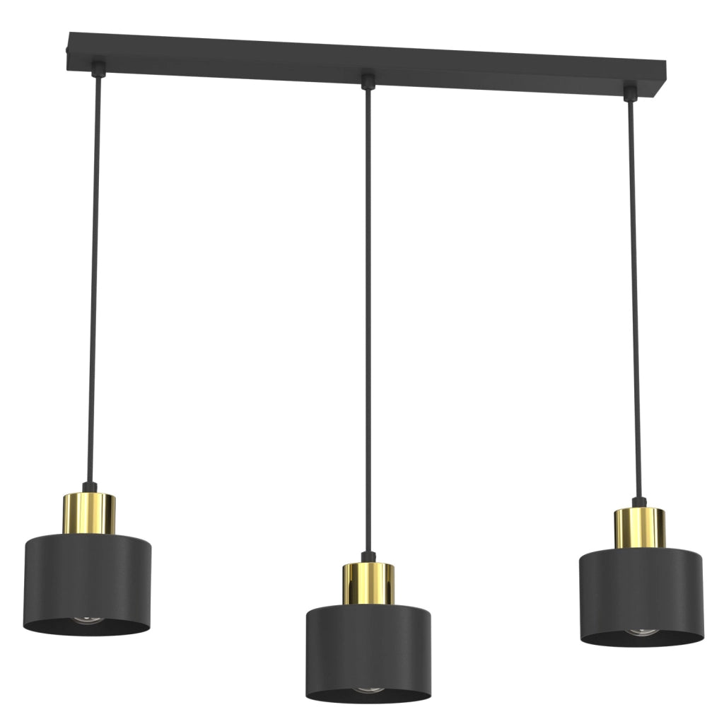 Lampada sospesa Parkla 3 luci E27 nera oro Luminex
