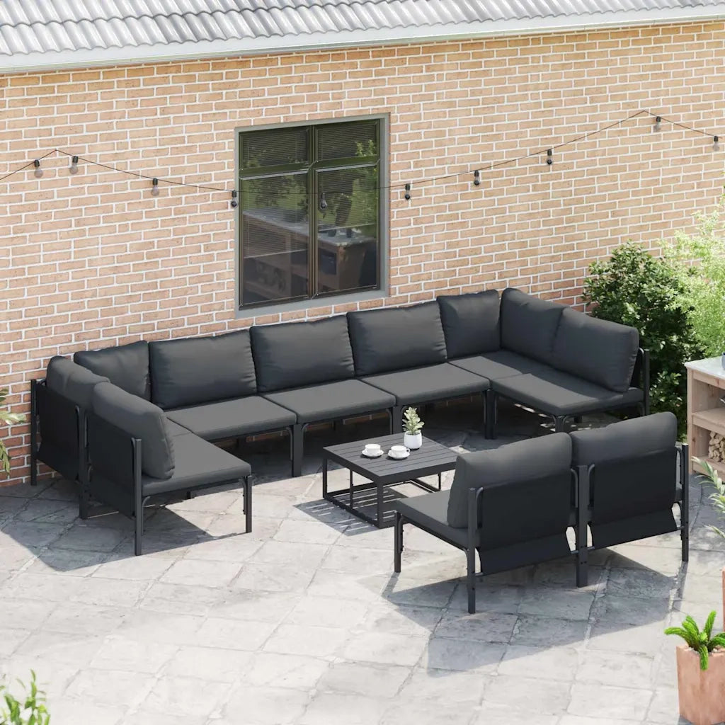 Set Divano da Giardino con cuscino 9 pcs Nero Acciaio 3379010