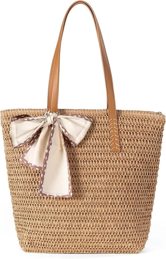 Borsa di tela di cotone con taschino per la spiaggia - Borse leggere per viaggi e lavoro - Miele-1
