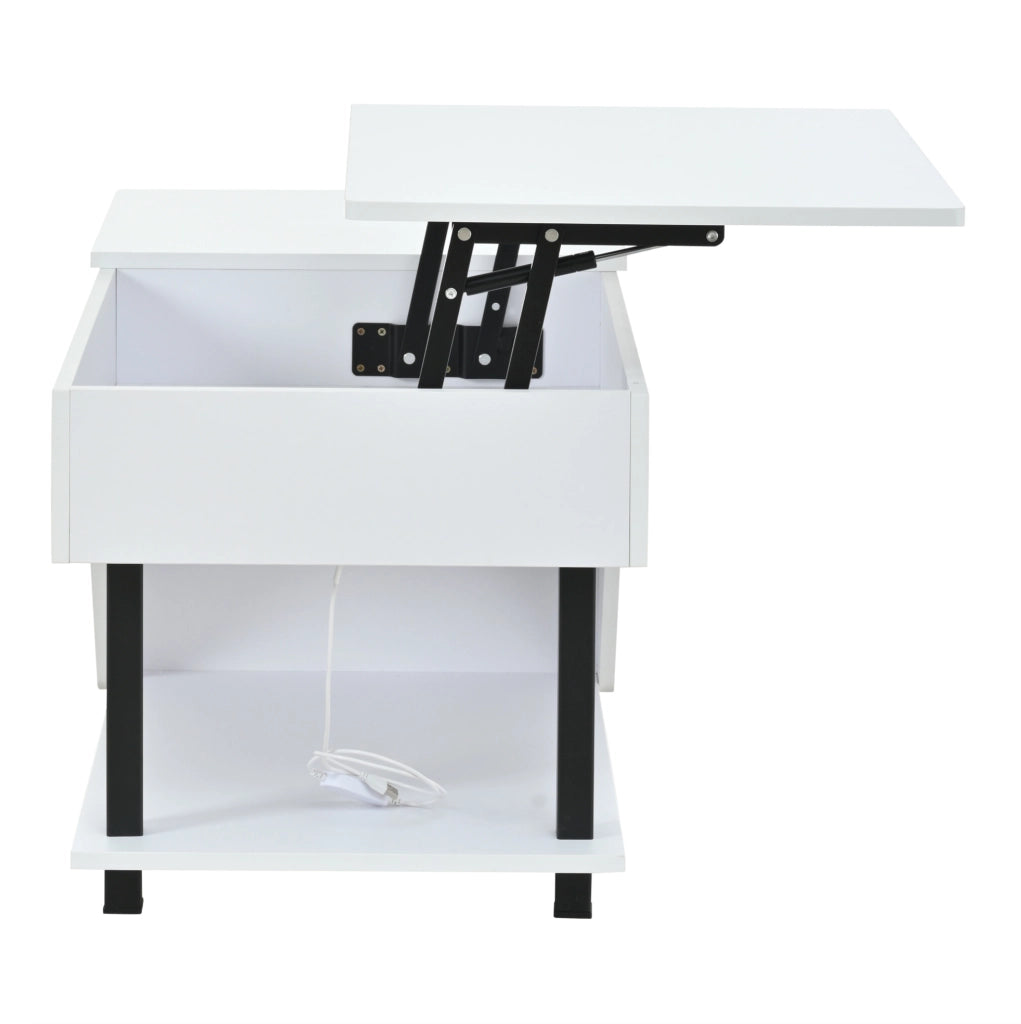 Tavolino da salotto 50x100x46 cm; altezza regolabile con vano nascosto; truciolato; bianco