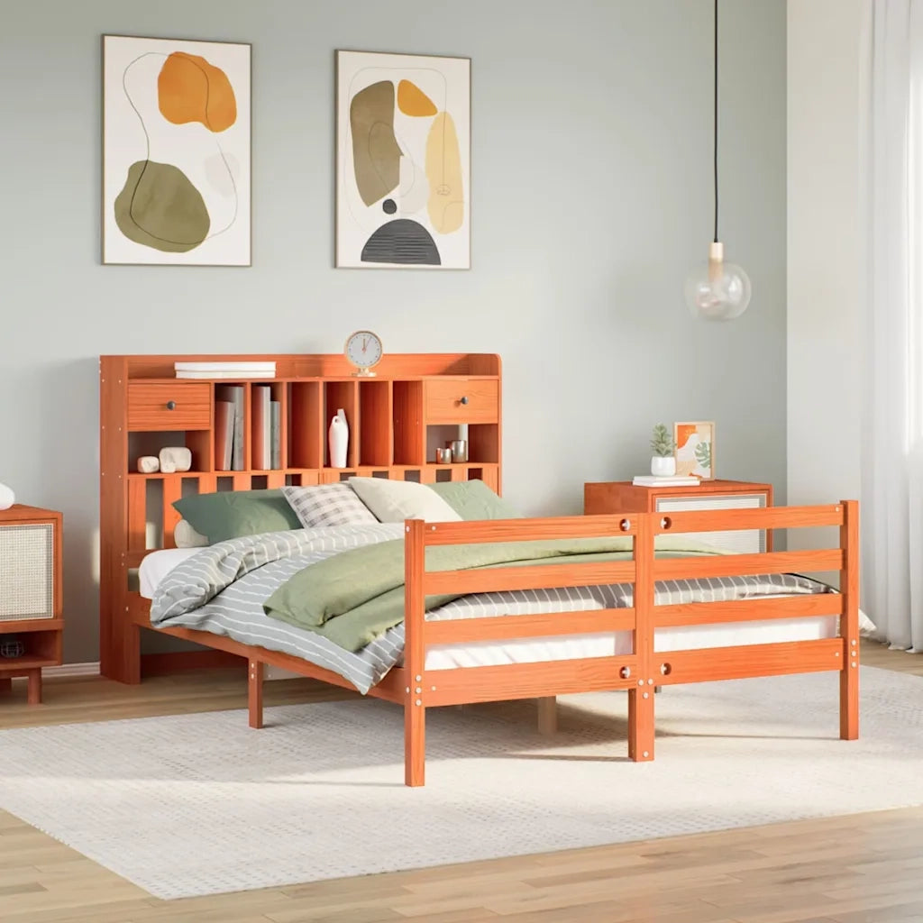 Letto Libreria senza Materasso Marrone Cera 160x200 cm in Pino 3321958