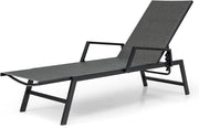 Lettino Prendisole in Rattan per Esterni, Sedia a Sdraio con Braccioli e Schienale Regolabile a 5 Posizioni, Telaio Metallico Robusto, Portico, Cortile, Giardino, Portata 150 kg