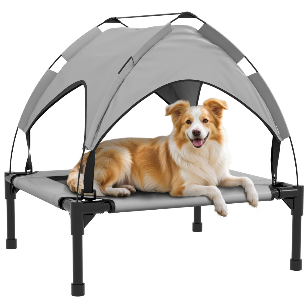 Letto per Cani Elevato con Baldacchino ¨C Zephmum ¨C 76x61x69,5 cm Grigio