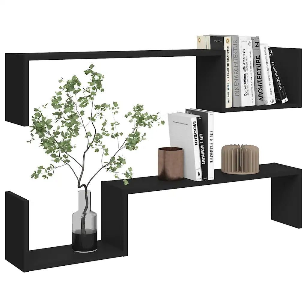 Mensole a Muro 2 pz Nere 100x15x20 cm in Legno Multistrato 807269