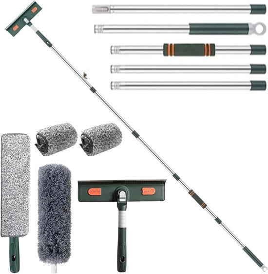 Set di Pulizia Finestra 2 in 1 con Asta Telescopica - Per Finestre Altissime Interno e Esterno