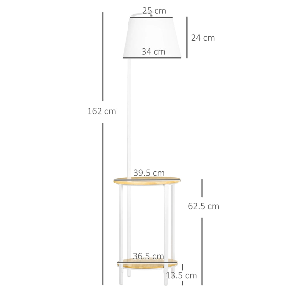 Lampada da terra con 2 ripiani, paralume in tessuto, struttura in acciaio, bianca, 162 cm